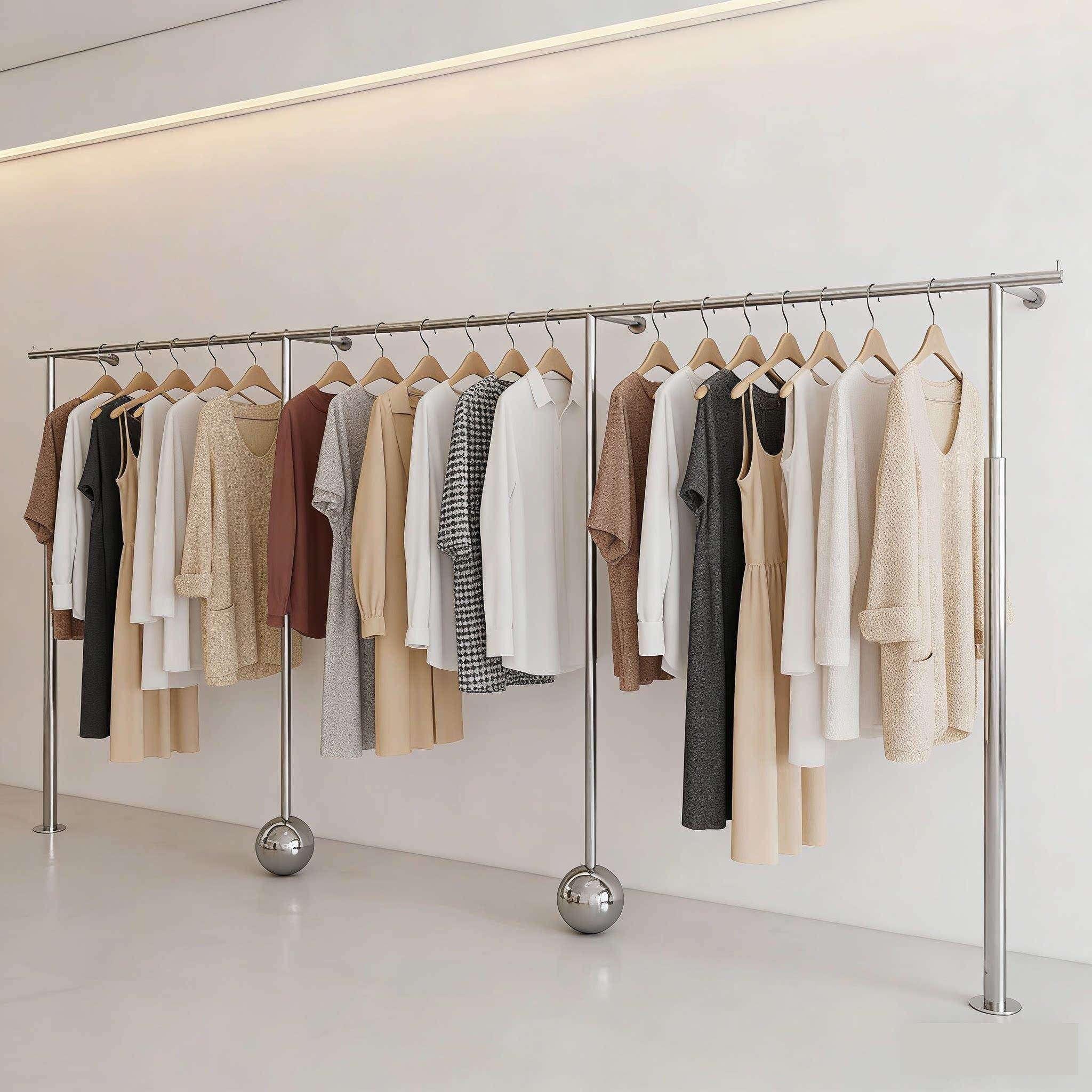 服装店展示架不锈钢上墙架女装店落地壁挂式加粗挂衣服专用陈列架