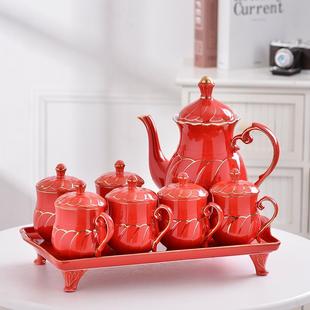 水杯家用客厅茶杯茶壶杯子水壶托盘 北欧喜庆轻奢结婚茶具水具套装