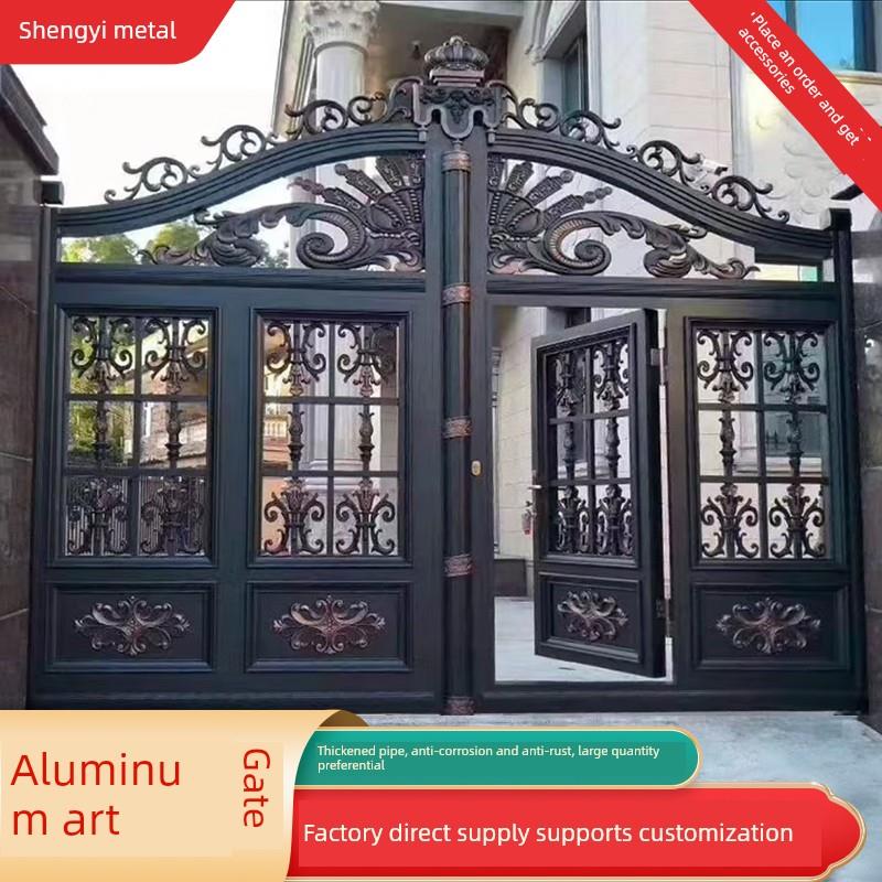 铝合金大门庭院大门别墅双开农村自建房电动铝艺乡村院子围墙大门