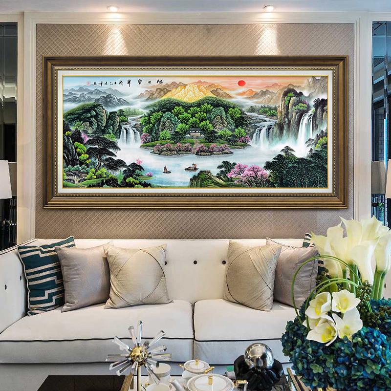 5d钻石画满钻新款客厅旭日东升风景山水画办公室贴钻十字绣钻石绣