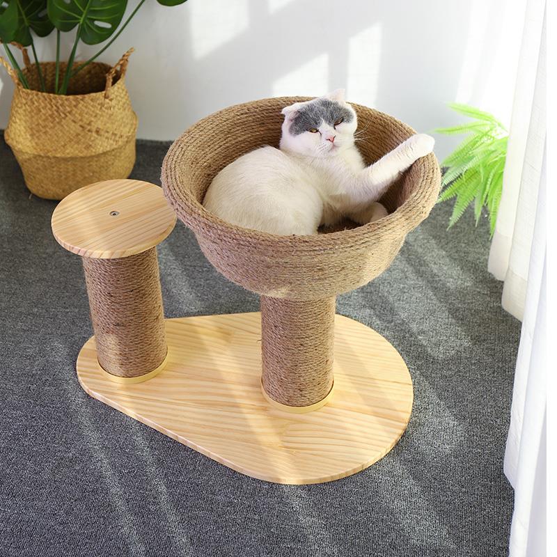 猫爬架猫窝猫树一体实木爬架不占地剑麻盆窝立式大型麻藤编织别墅