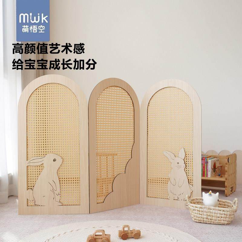 原木风韩系儿童木质屏风可折叠背景板儿童房拍照道具遮挡隔断装饰