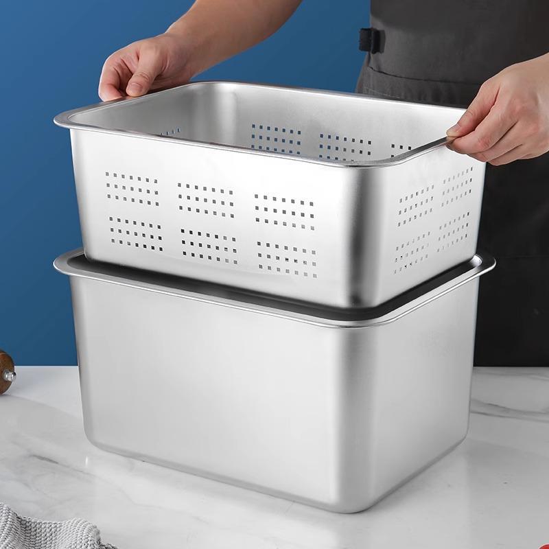 加厚不锈钢漏盆长方形沥水盆商用洗菜盆沥水筐滤水篮漏盘冲孔方盆