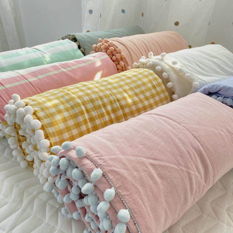 球球款少女风夏被全棉纯棉色织水洗棉单人夏凉被空调被夏天薄被子