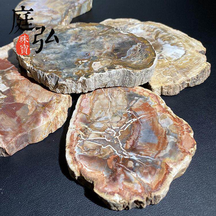 天然木化石切片树化玉原石切片风景石景观奇石茶杯垫底座家居摆饰