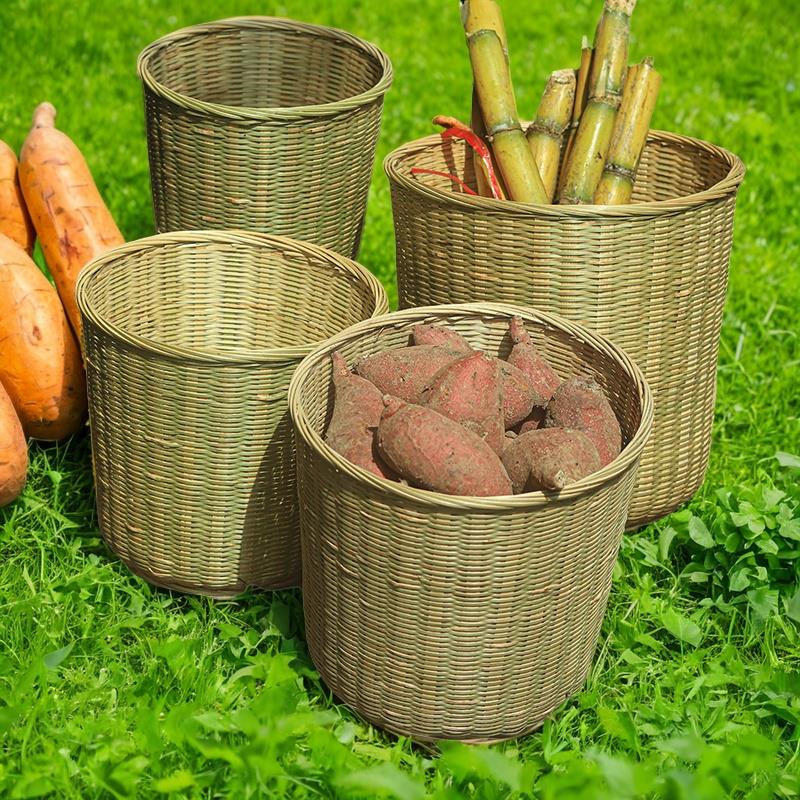 竹编竹篓圆竹篮竹制品水果蔬菜鸡蛋筐蜜蜂笼垃圾篓家用厨房收纳筐