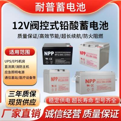 耐普npp铅酸电池直流屏胶体蓄电池电瓶储能12v太阳能家用机房专用