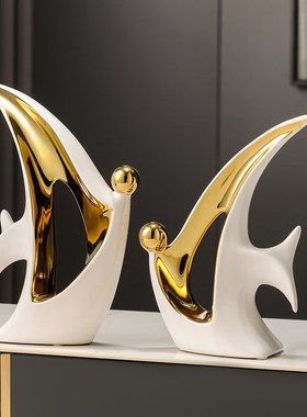 招财鱼玄关摆件轻奢高档客厅酒柜办公室桌面电视柜装饰品年年有余