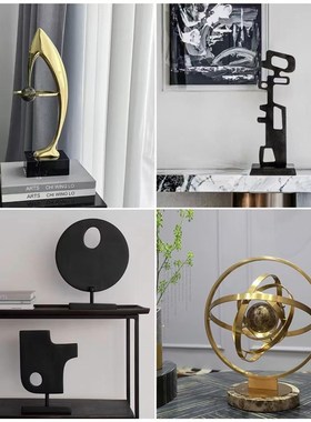 现代简约家居客厅电视柜茶几玄关样板房创意金属几何烛台装饰摆件