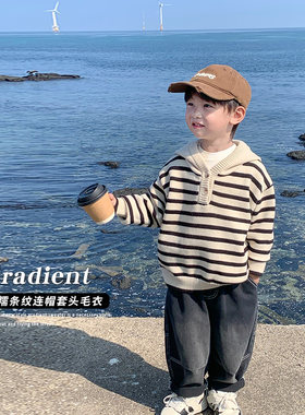 宝宝毛衣春秋款男童针织衫儿童秋季连帽上衣小童外套薄款男孩秋装