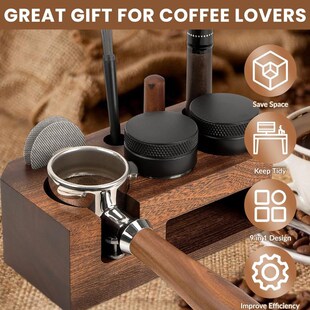 咖啡压粉底座胡桃木实木咖啡机手柄支架压粉锤布粉器分水网收纳架