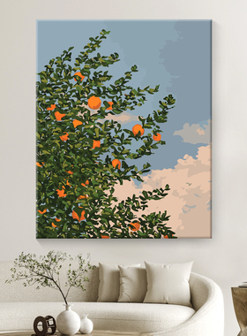 手绘数字油画装饰画diy手工消磨时间神器画画填色画油彩画橙树