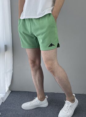 不过膝针织纯棉开衩三分裤男潮 夏季深蹲健身运动短裤青年3分热裤