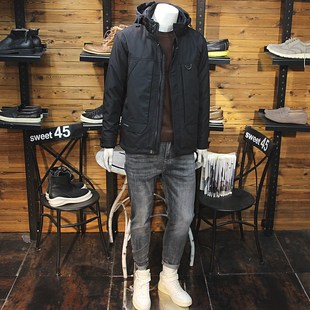冬装男连帽加厚羽绒服工装口袋时尚修身户外休闲青年防风羽绒外套