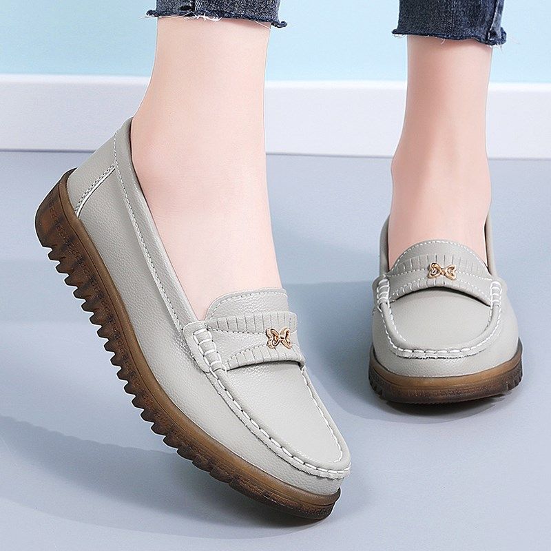 舒适真皮软底豆豆鞋女春秋款2025新款平底单鞋超软厚底孕妇妈妈鞋,女鞋,乐福鞋（豆豆鞋）,淘宝优惠券,粉丝福利购,淘宝优惠卷