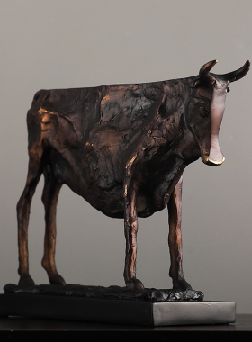 创意抽象牛摆件复古仿铜工艺品客厅办公室玄关装饰品电视柜桌面