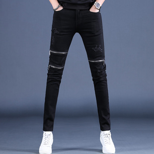 男修身 黑色牛仔裤 小脚潮牌韩版 弹力拉链休闲长裤 潮 秋季 子男靴裤 款
