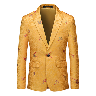 春秋季刺绣复古男式西装外套中国风修身西服宴会礼服舞台演出服潮