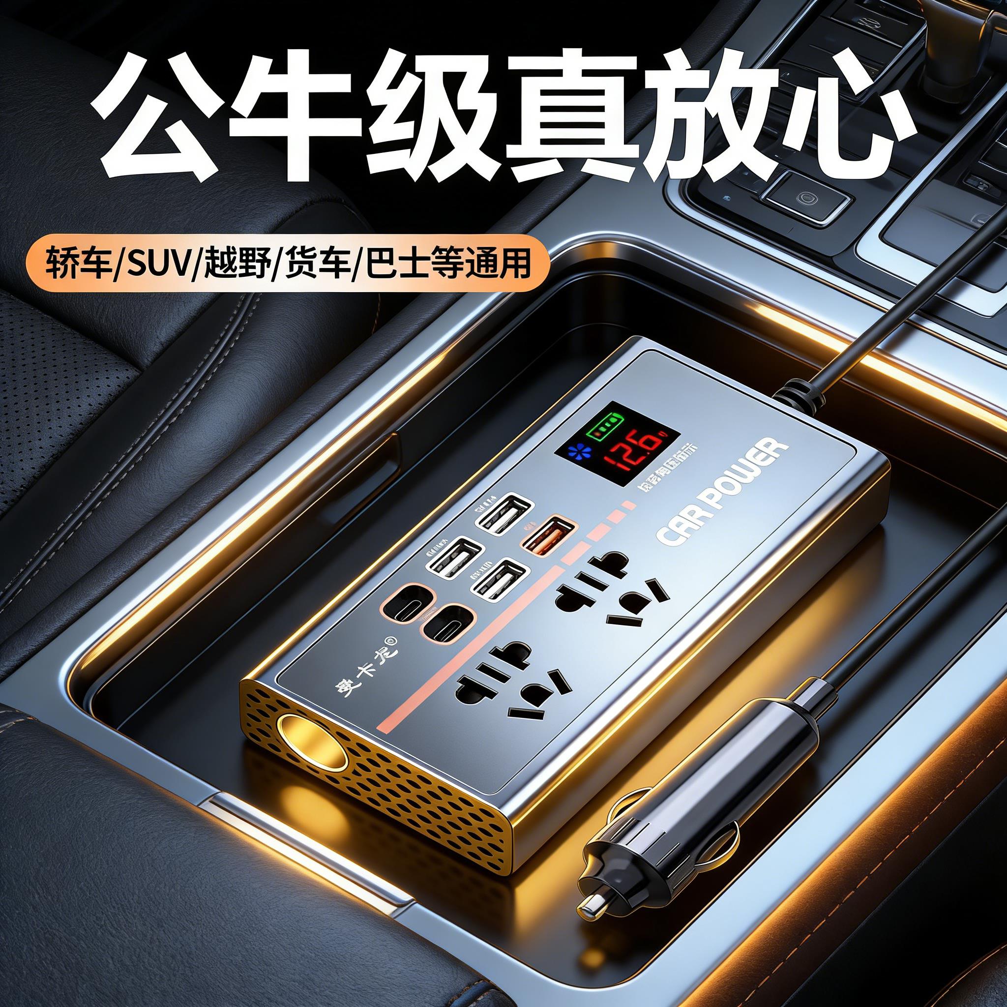 车载充电器12V24V转220V大功率逆变器手机充电器汽车电源转换插排