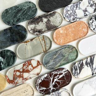 天然奢石香薰托盘大理石卫生间浴室洗漱台置物盘轻奢高档石材摆件