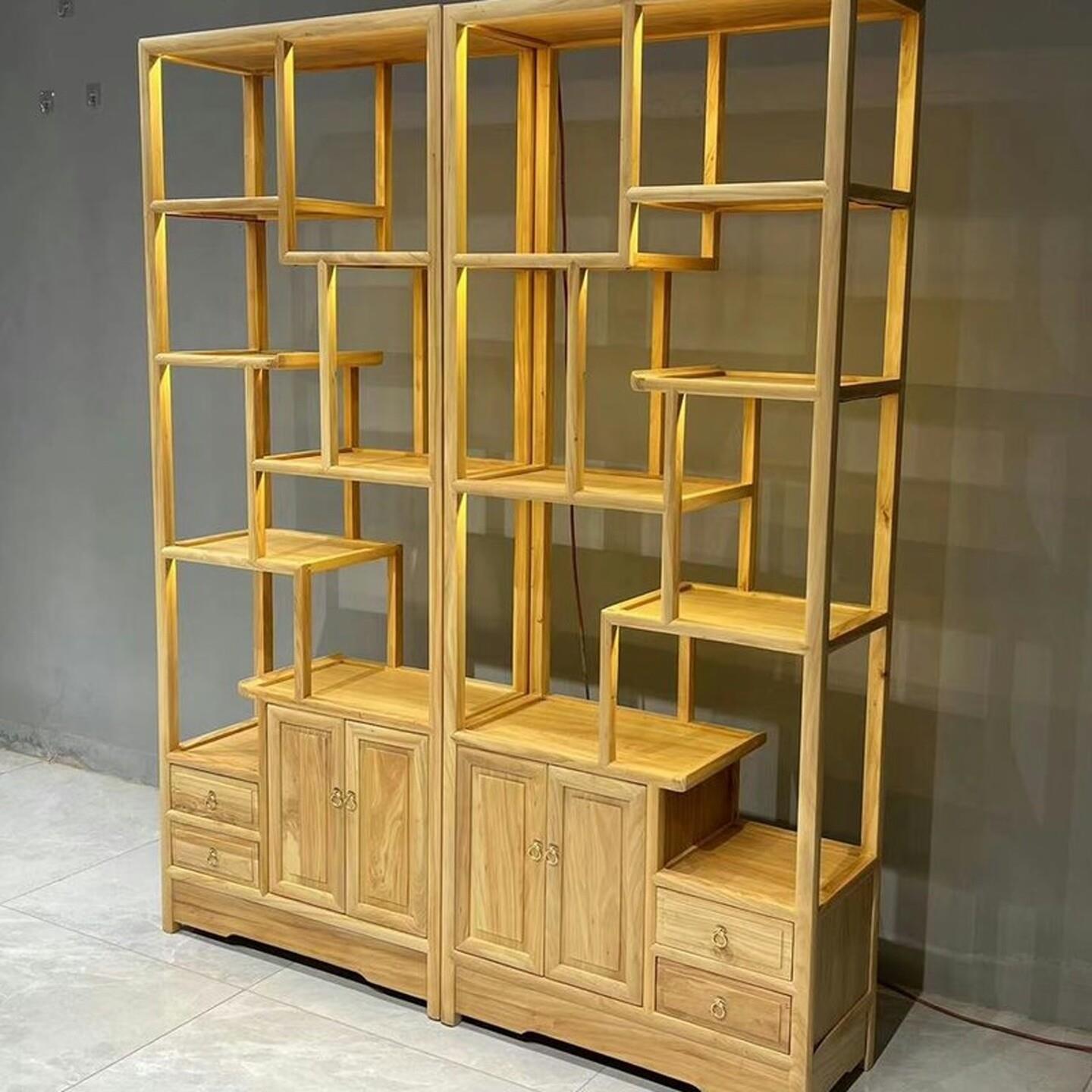 新中式实木博古架北方老榆木客厅装饰多宝阁展示柜茶室置物架摆件