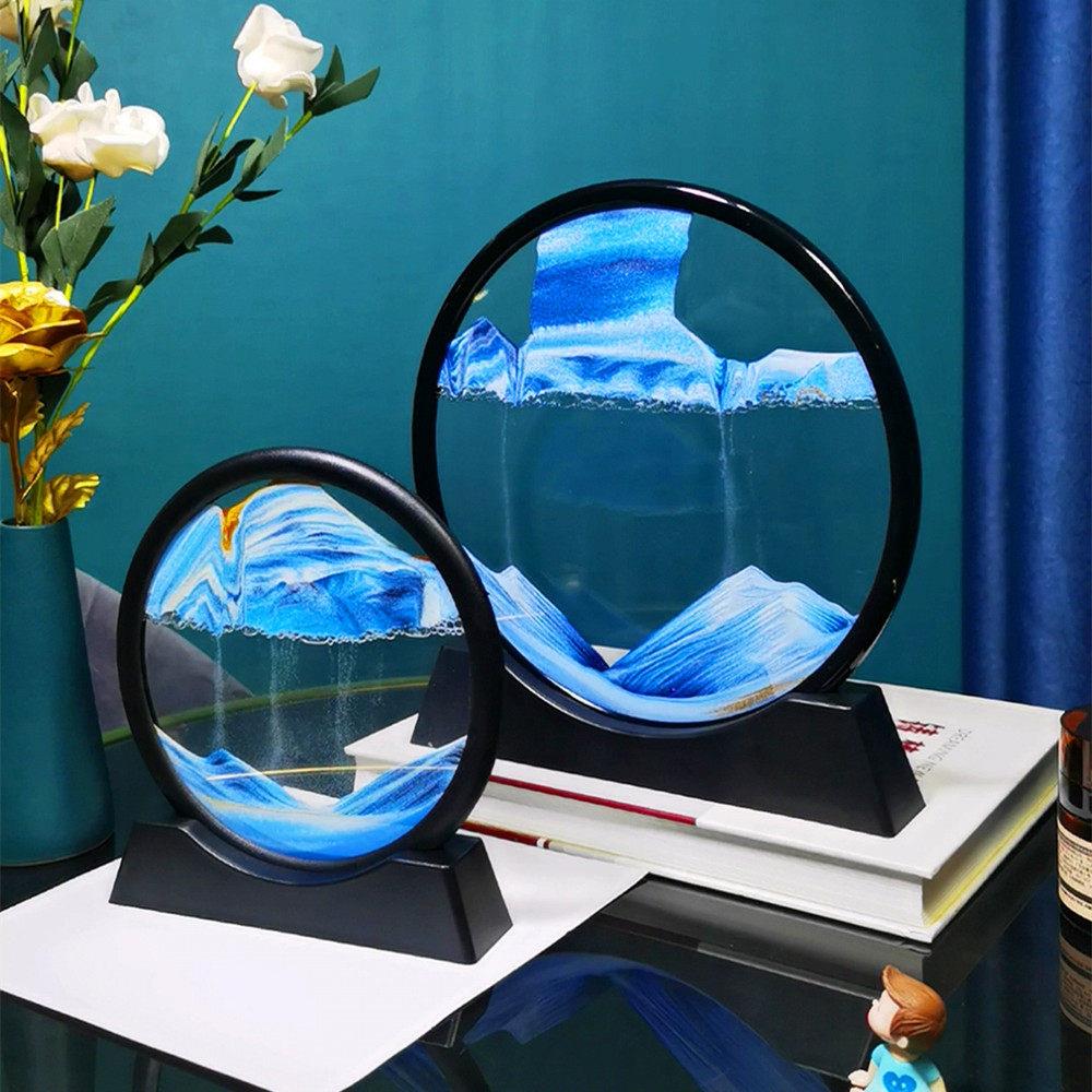 圆形3D山水流沙画创意家居客厅书房办公室装饰摆件沙漏生日礼物