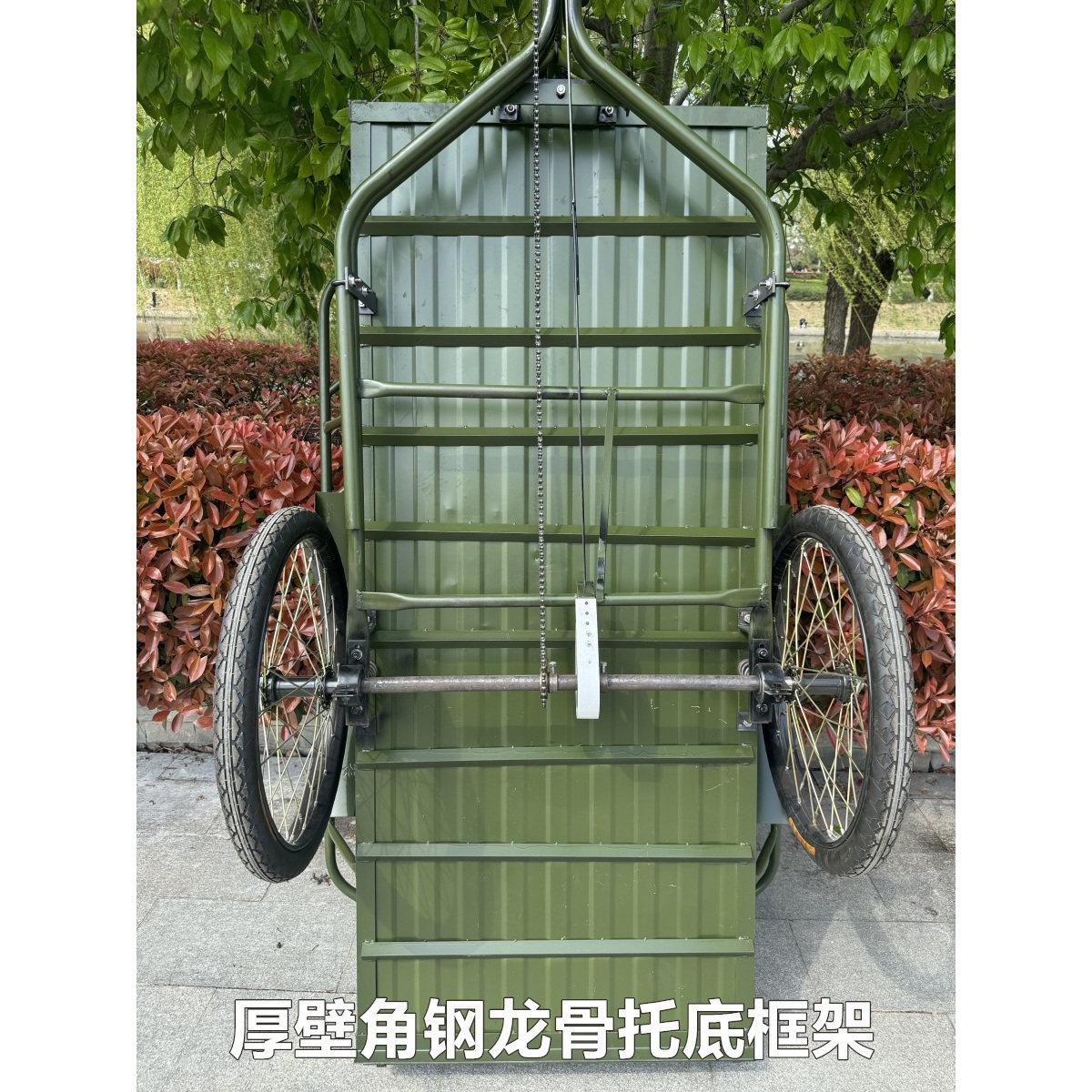 老式加重大型人力三轮车力车夜市摆摊小吃化工军绿色徒步道具物业