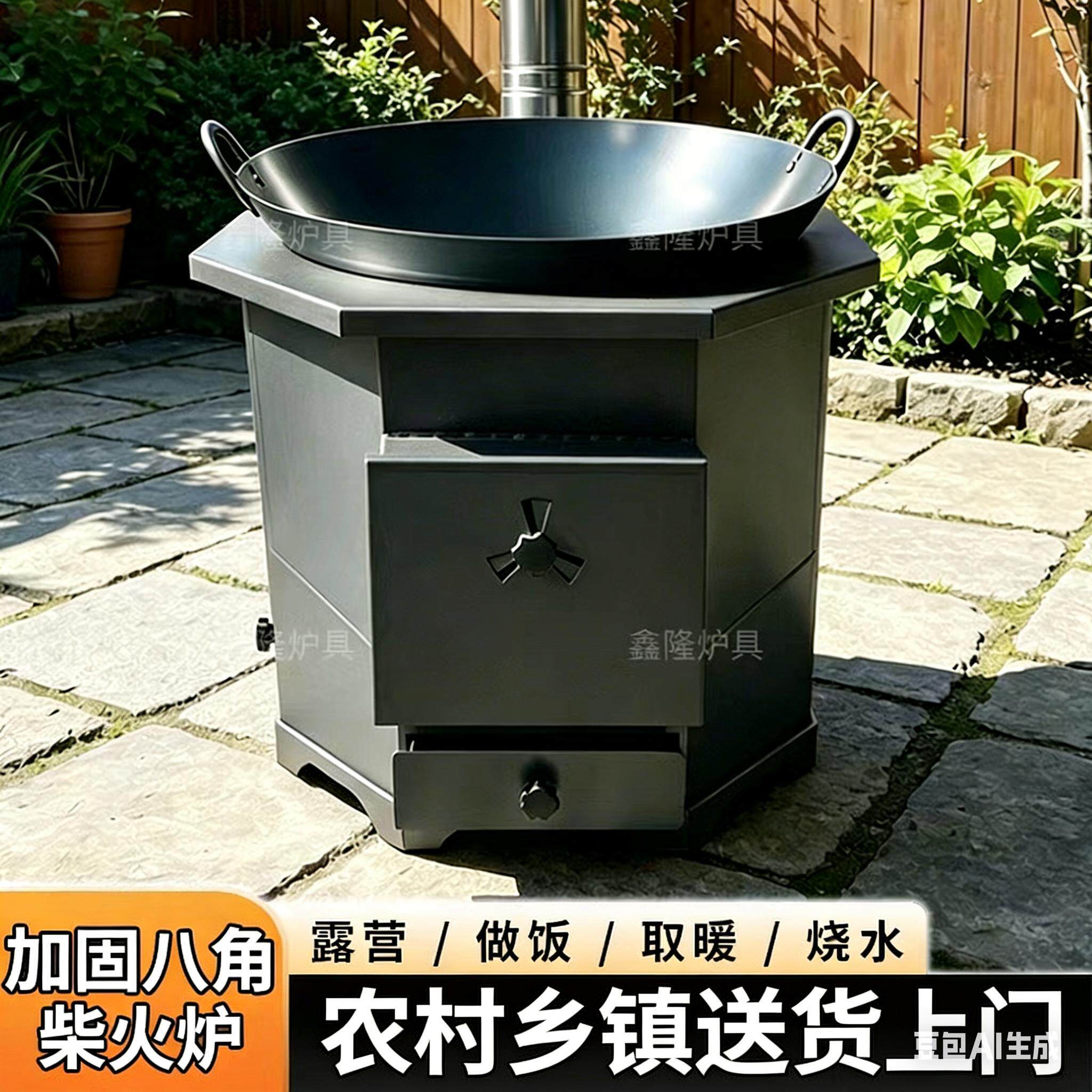 柴火炉新款八角柴火灶农村家用烧木柴户外可携式柴火炉多功能大锅