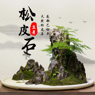 天然松皮石山峰盆景造景摆件鱼缸微景观造景摆件切底松皮石造景石