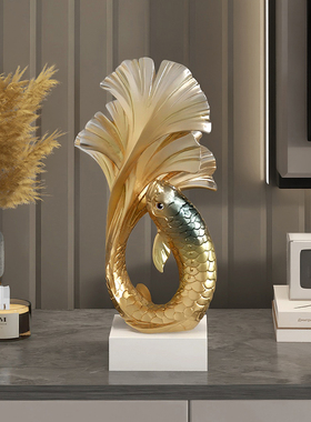 锦鲤摆件轻奢高级感小众客厅旺宅酒柜电视柜入户玄关创意装饰品