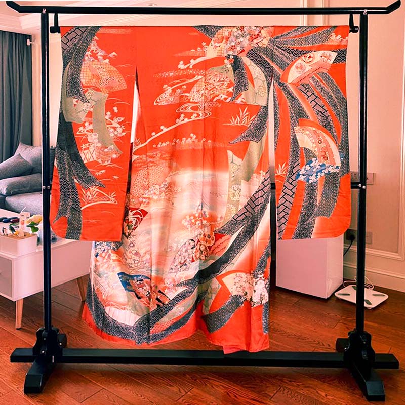 和服衣架日c式衣杵衣纹专业展示架和服馆汉服馆大落地架黑色实木