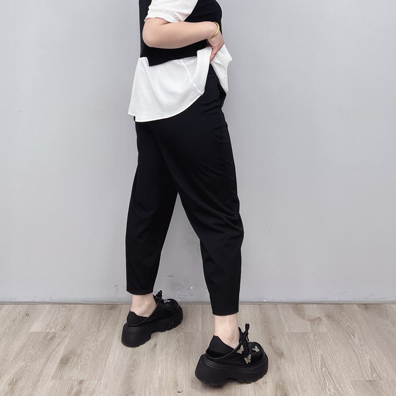 黑色九分哈伦g裤子女春夏新款大码女装胖mm宽松显瘦高腰休闲烟管