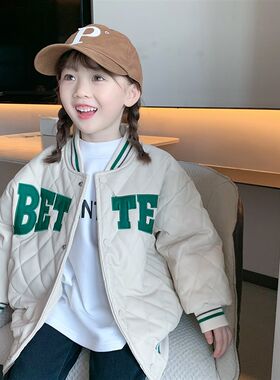 2024新款童装儿童洋q气棉衣女童秋季加厚外套宝宝秋装皮棉袄免洗