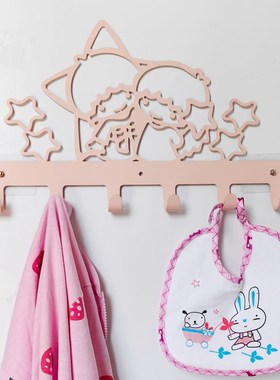 粉色六连挂钩墙壁衣帽挂钩无痕免打孔排钩卡通墙钩挂衣架衣帽挂架