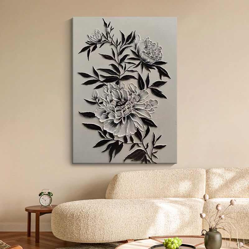 大芬村纯手绘油画抽象牡丹花卉客厅装饰画玄关立体肌理挂画刀画