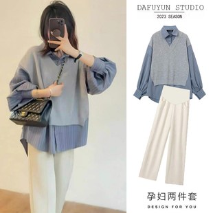 假两件上衣阔腿裤 时尚 秋冬时髦洋气两件套女 春秋2024新款 孕妇套装