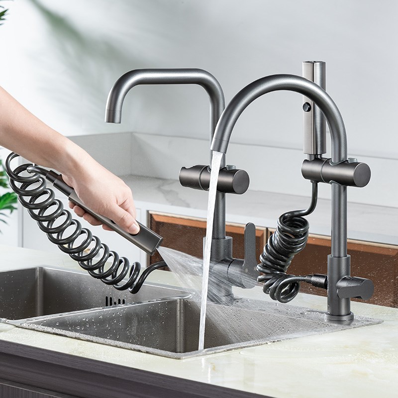 枪灰色厨房冲洗龙头喷枪冷热单冷水龙头一分二洗衣机阳台水槽家用