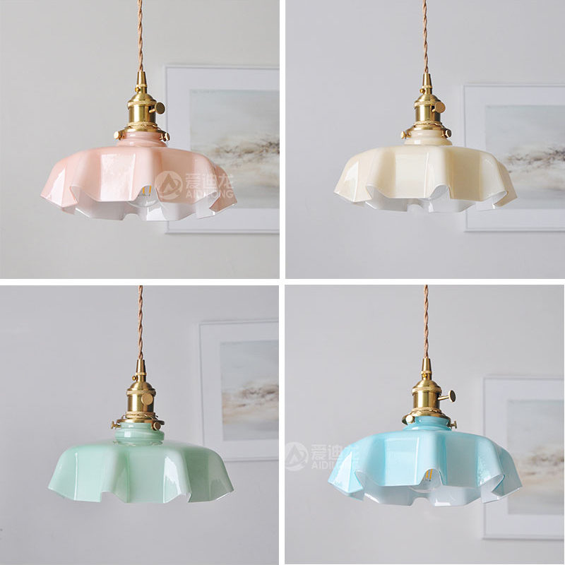 复古法式奶玻璃小吊灯中古浪漫餐厅民宿店铺吧台飘窗阳台床头灯具