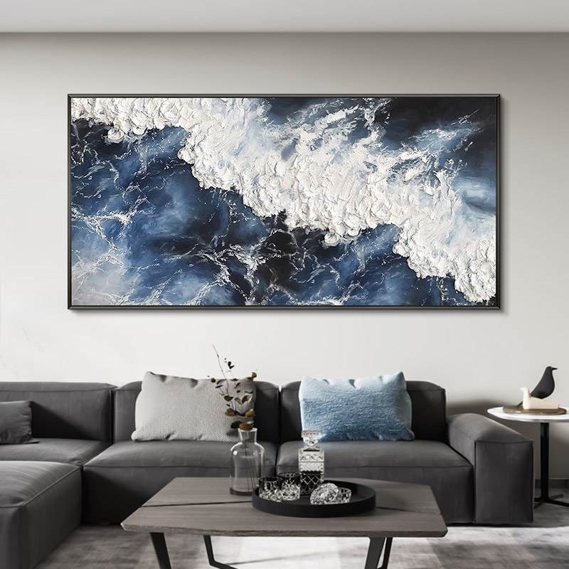 手绘立体油画大海无n量风景现代客厅沙发背景墙装饰画床头横版壁图片