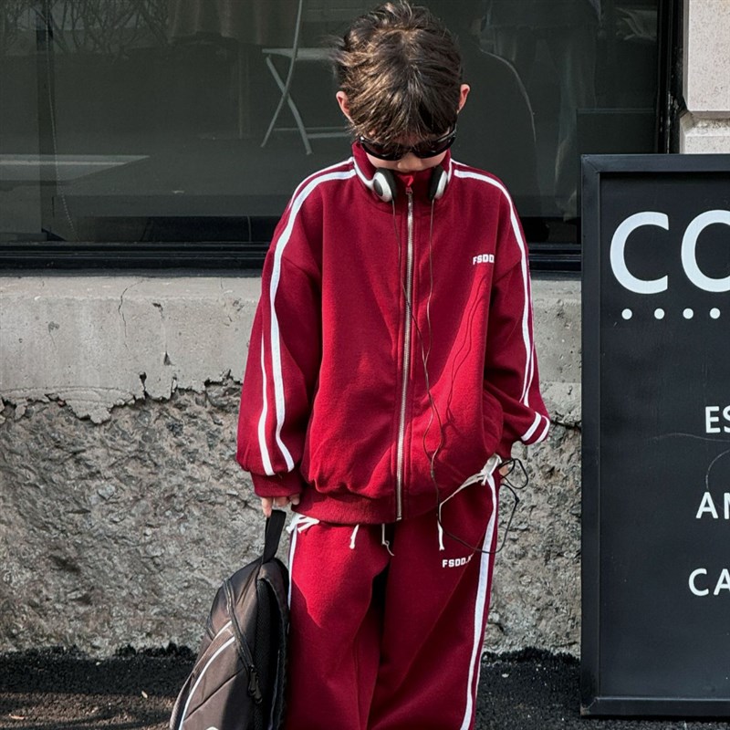 男童运动套装男孩春秋款休闲拉链衫套儿童2024新款运W动长裤两件