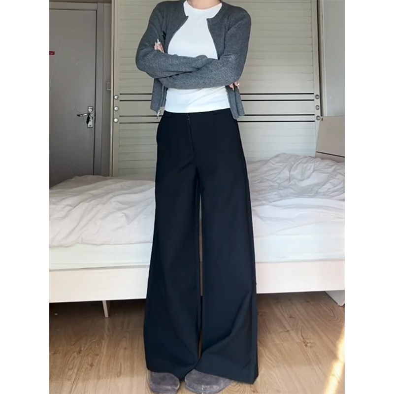 黑色直筒阔腿西装裤女春季高腰垂感大码胖mm显瘦宽松休闲拖地裤子