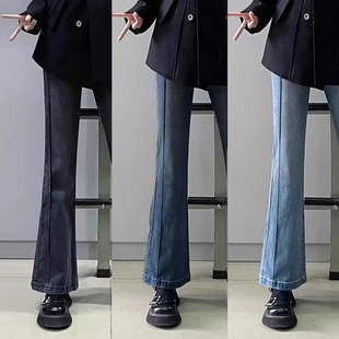 高腰遮肚子遮胯显瘦弹力百搭喇叭裤 大码 女春秋新款 复古微喇牛仔裤