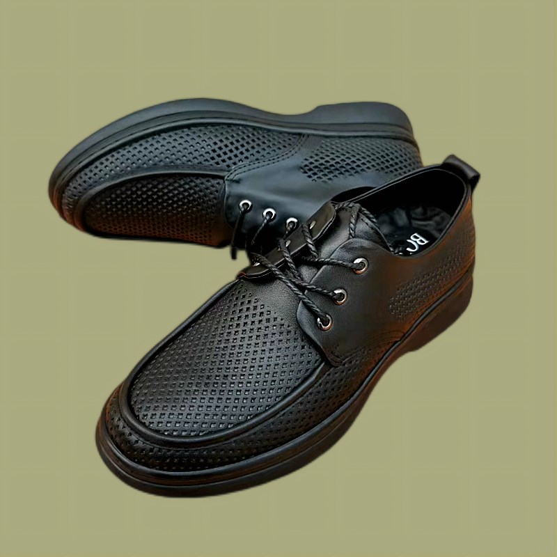 夏季男士镂空休闲鞋打孔凉鞋牛皮系带英伦商务正装皮鞋男真皮透气