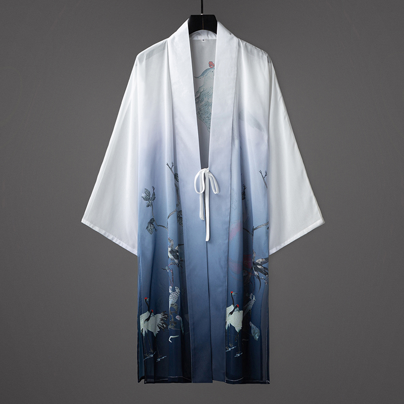 中国风中长款大i氅男薄款汉服开衫印花仙气长衫秋古装薄款防晒披