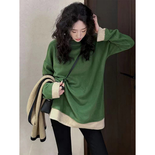 宽松中长款 假两件卫衣打底衫 T恤大码 慵懒长袖 上衣 女2024秋冬新款