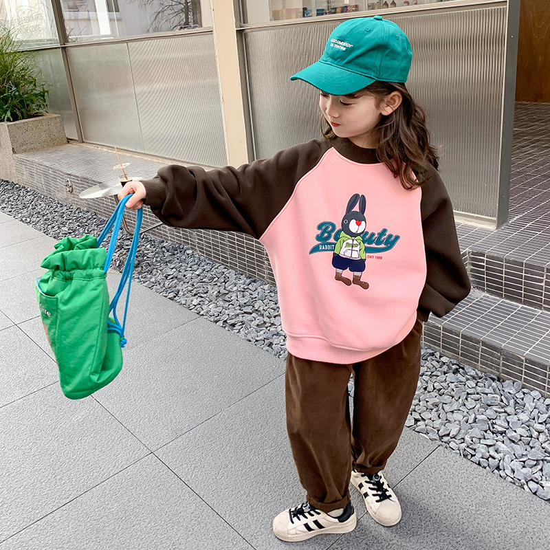 女童卫衣秋冬款2024新款加绒冬装韩版洋气儿童加厚小X女孩套头上