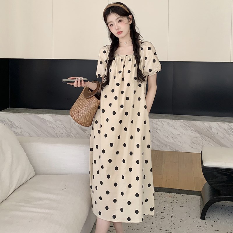 孕妇装夏装时尚短袖方领波点连衣裙2025新款孕妇裙夏季怀孕裙子夏