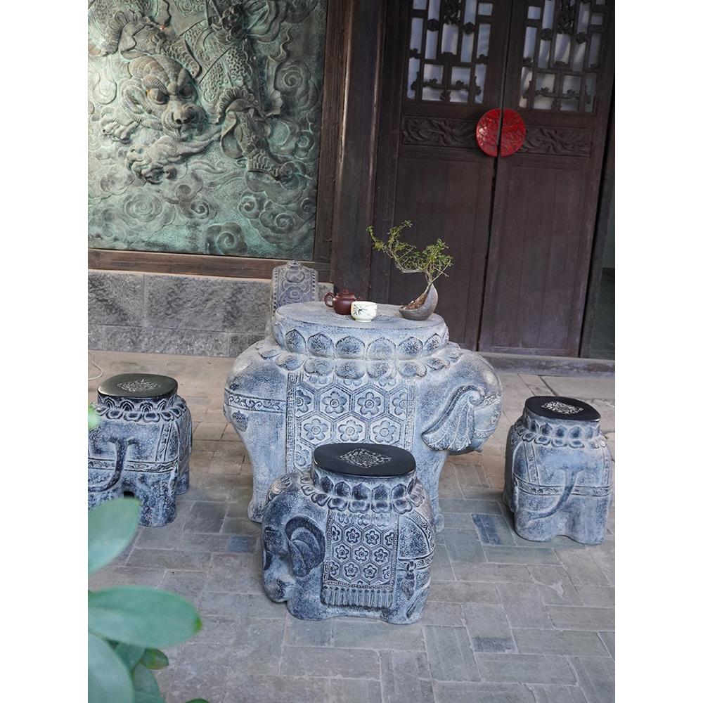 中式室外大象茶几户外石桌石凳桌椅庭院花园露天防水防晒家用一套