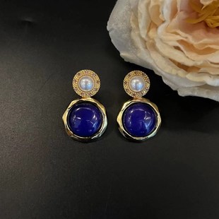 天然青金石耳饰女复古港风大耳坠适合的耳钉高级感气质耳环
