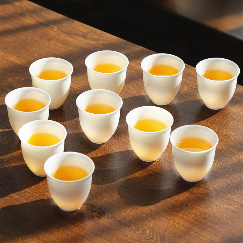 白瓷茶杯羊脂玉陶瓷功夫茶具品茗杯10个J装喝茶专用小茶杯礼品定
